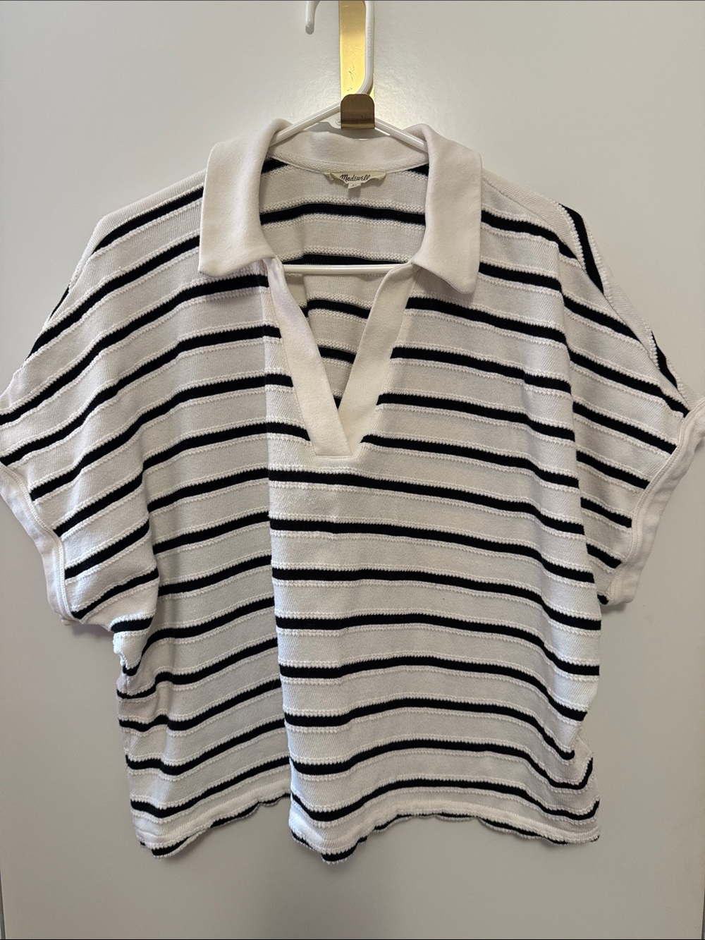 Madewell White and Black Striped Knit Top
